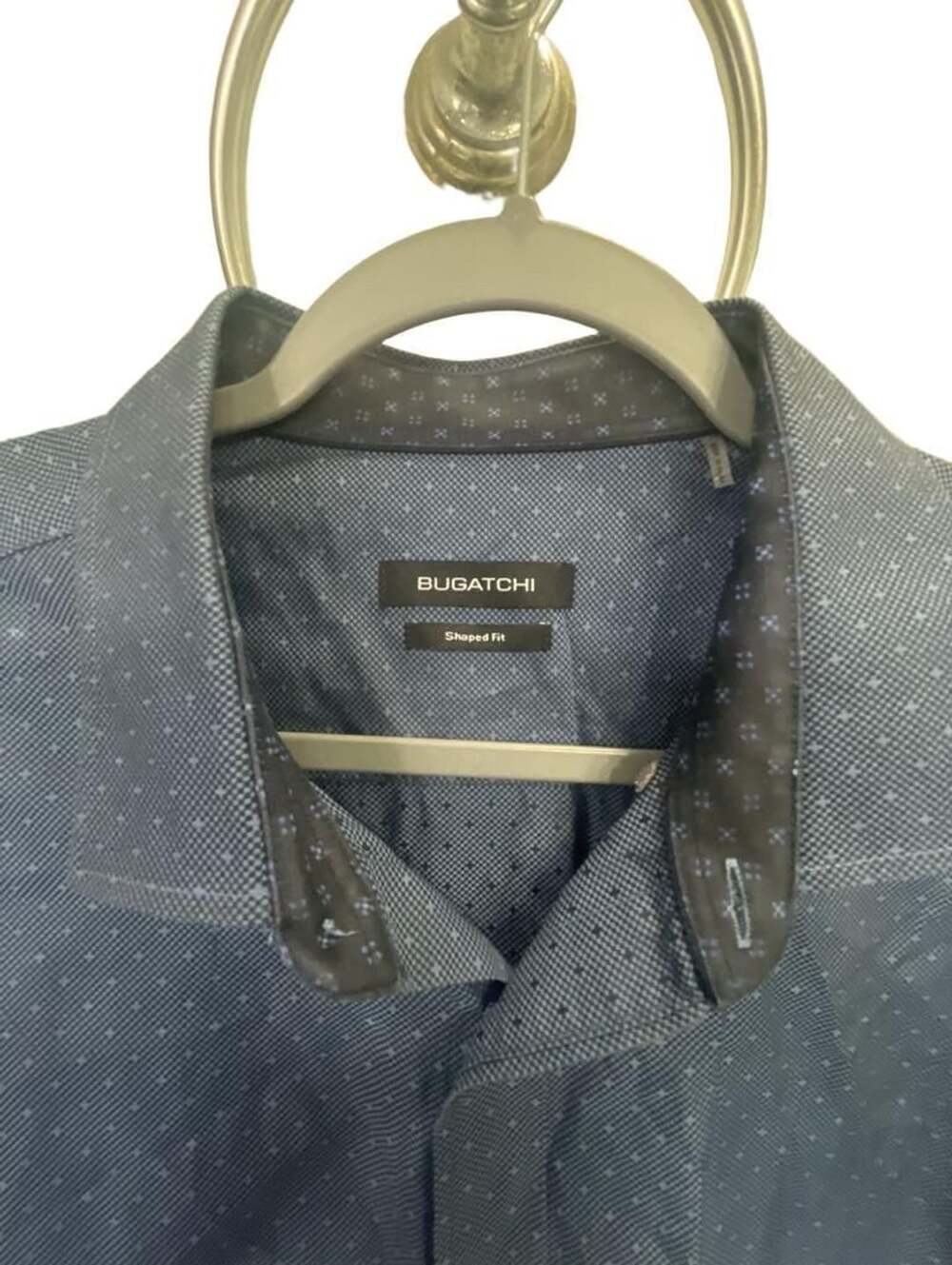 Bugatchi Long Sleeve Shaped Fit Dress Shirt Blue Patterned Cotton